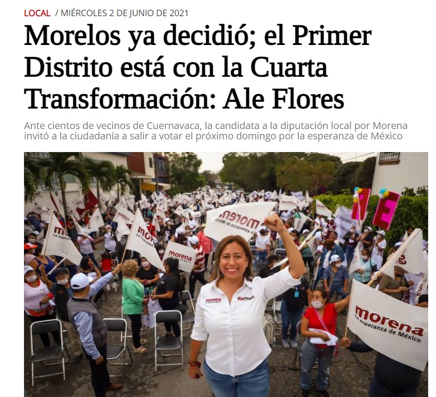 Morelos ya decidió; el Primer Distrito está con la Cuarta Transformación: Ale Flores