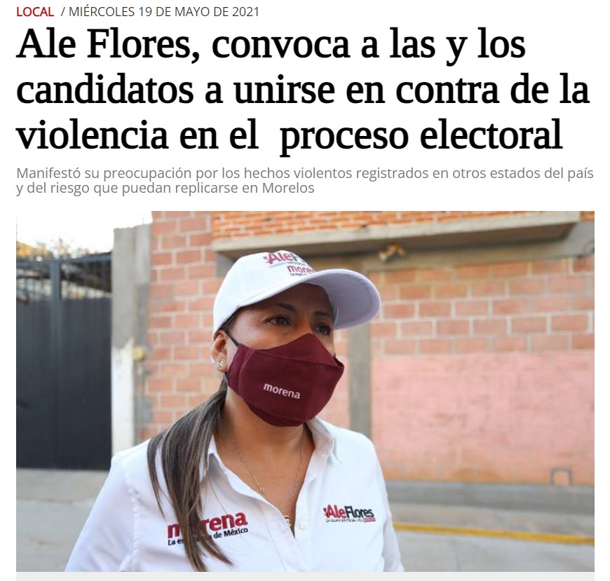 Ale Flores, convoca a las y los candidatos a unirse en contra de la violencia en el  proceso electoral