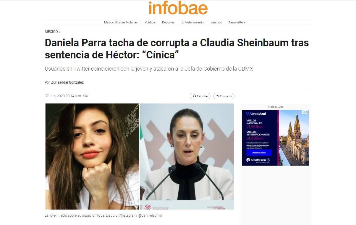 Daniela Parra tacha de corrupta a Claudia Sheinbaum tras sentencia de Héctor: “Cínica”