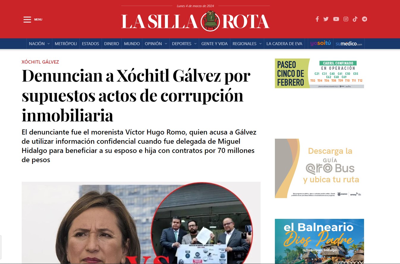 Denuncian a Xóchitl Gálvez por supuestos actos de corrupción inmobiliaria