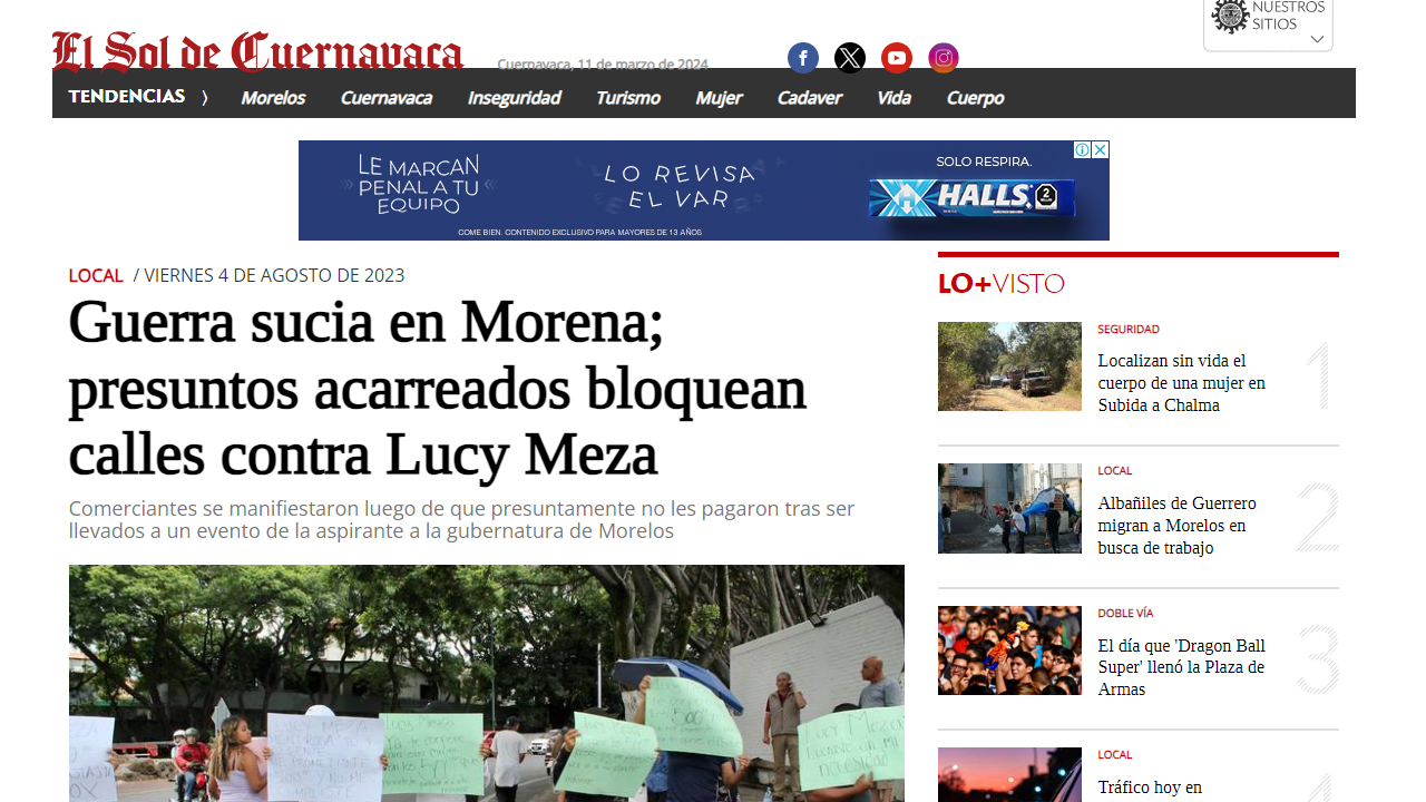 Acarreados bloquean calles contra Lucy Meza